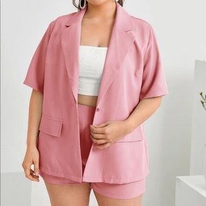 SHEIN One button lapel blazer and short set
